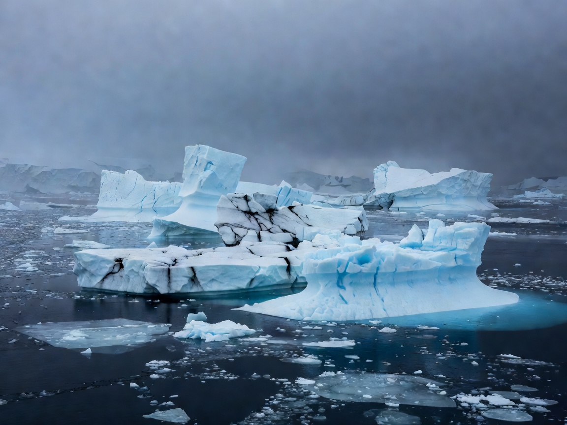 Icebergs in freezing waters representing the Weddell Sea
